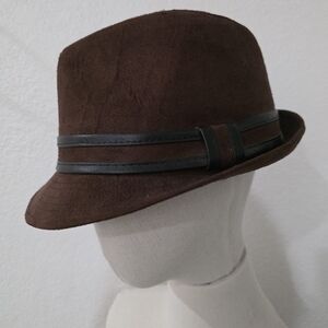 Brown Suede Fedora Hat with Black Band